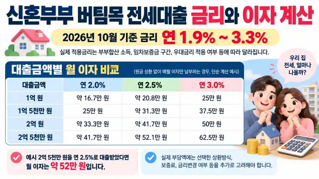 신혼부부 버팀목 전세대출 3억에서 2.5억 변경